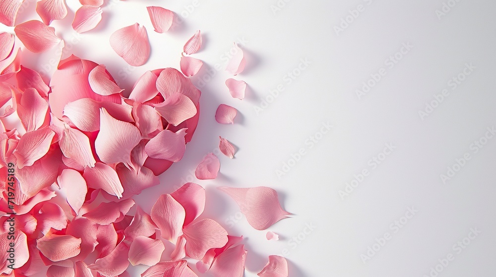 Fragile flying pink and white flower petals. pink on a white background. Concept for Valentine's day.