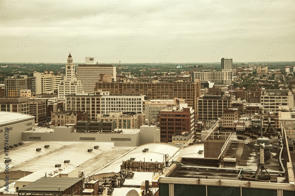Philadelphia city skyline rooftop view