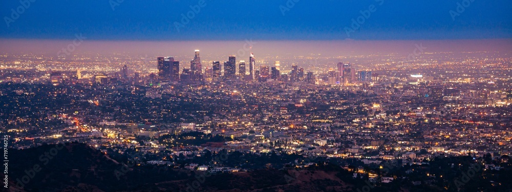 Los Angeles skyline night panorama
