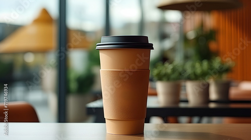  Paper takeaway coffee cup mockup in a cafe setting © Jula Isaeva 
