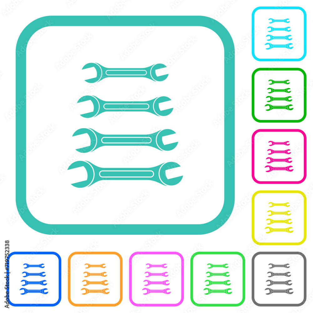 Set of wrenches vivid colored flat icons Set of wrenches vivid colored flat icons