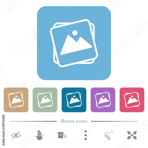 Stack of photos flat icons on color rounded square backgrounds