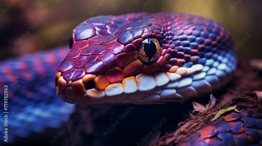 A striking venomous snake with vibrant scales, AI Generative. A striking venomous snake with vibrant scales, AI Generative.