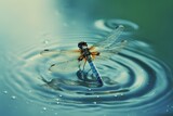 graceful dragonfly glides above serene water surface, Generative AI