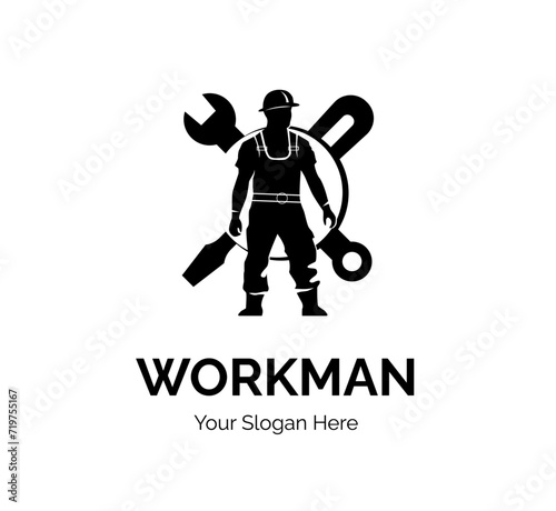
logo on the theme of industry with workman man.