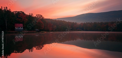 Beautiful Fall colors lake sunrise