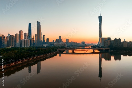 Guanghzou city skyline sunset