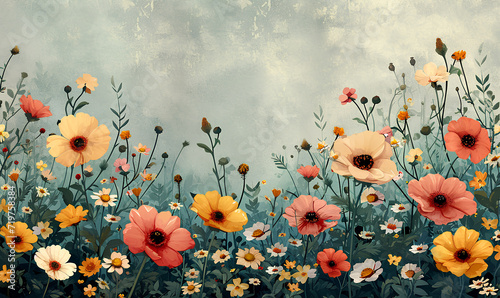 floral color background illustration with copyspace top view © VictoriaEmerson