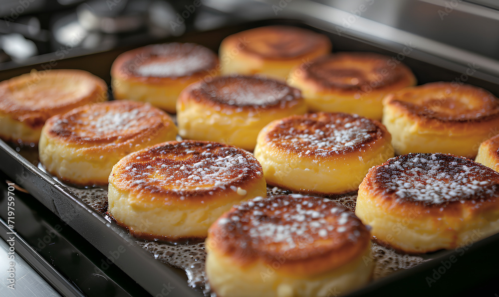 Golden brown baked goods cooling on wire rack in baking pan Golden brown baked goods cooling on wire rack in baking pan