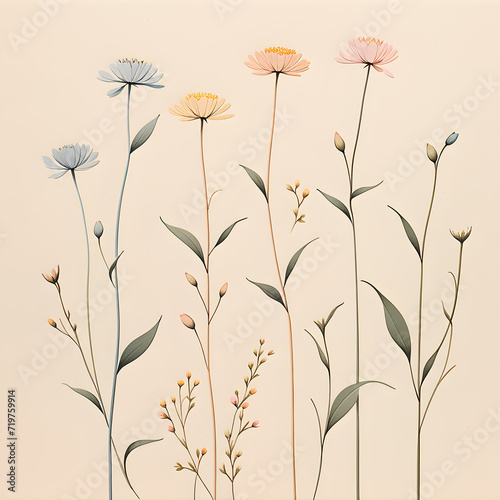 mini-flowers-strewn-across-a-craft-paper-background-each-stem-meticulously-detailed-in-a-minimalist
