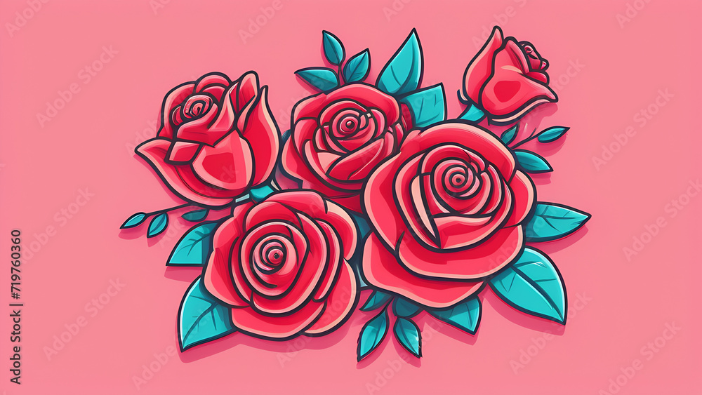 Red roses paper craft on pink background illustration. 14 February postcard, celebration. Red roses paper craft on pink background illustration. 14 February postcard, celebration.