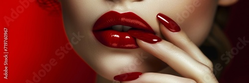 bold red lips and nails, an enticing allure, Generative AI