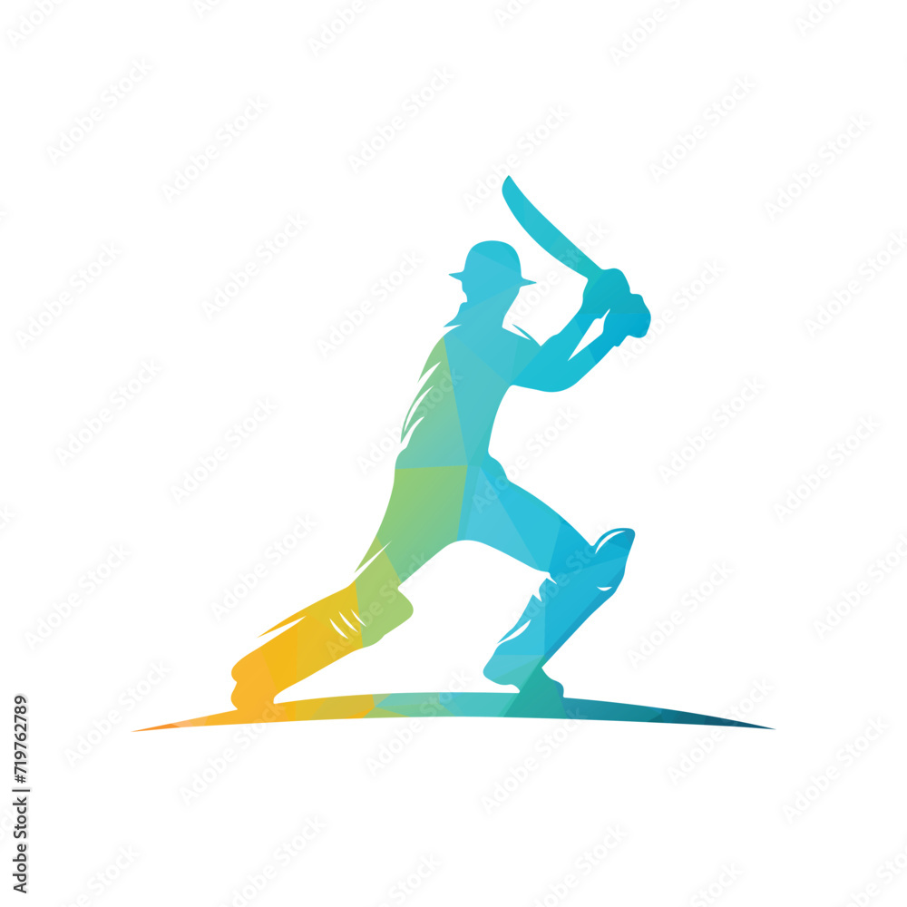 Cricket Player Logo Unique Style Design