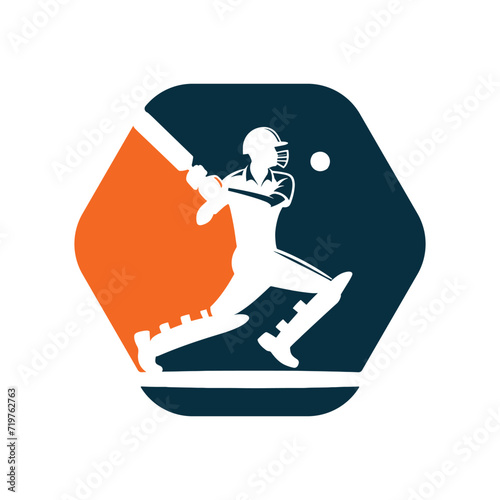 Cricket Player Logo Inside a Shape of Hexagon