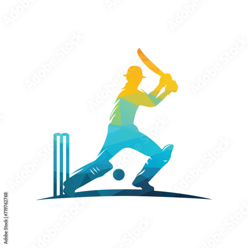 Cricket Player Logo Design Vector