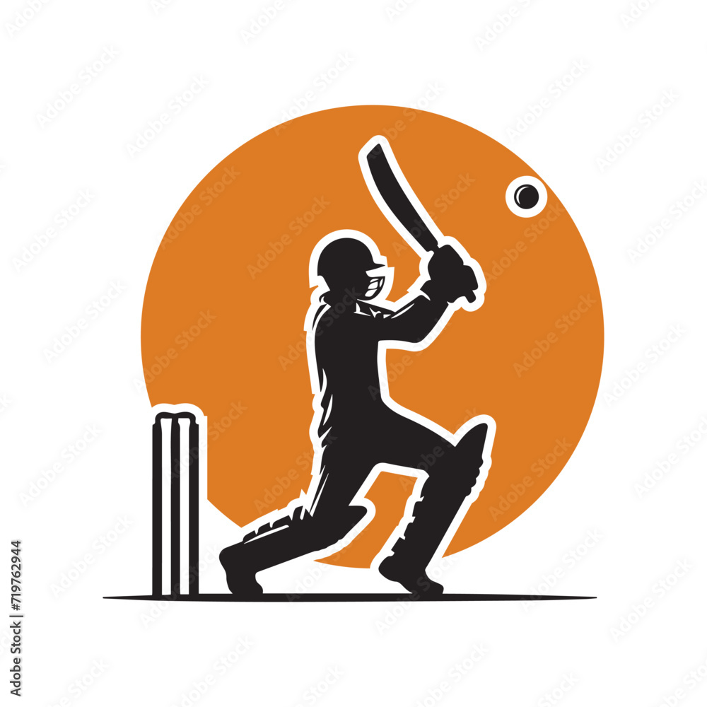 Obraz premium Cricket Player Logo Inside a Shape of Sun
