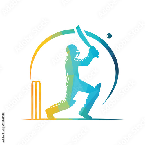 Cricket Player Logo Unique Pattern Vector