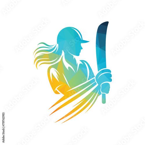Cricket Player Logo Female Vector Concept