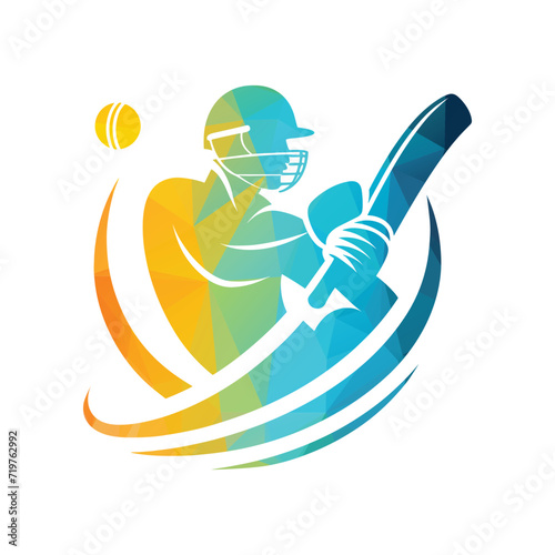 Cricket Player Logo Playing Short Concept
