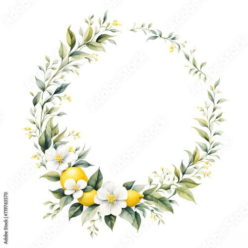 illustration-of-lemon-floral-frame-in-minimalist-style-no-background-minimalism-simple-watercolor