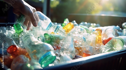 Closeup of glass jars and bottles being rinsed before being p in the recycling bin.