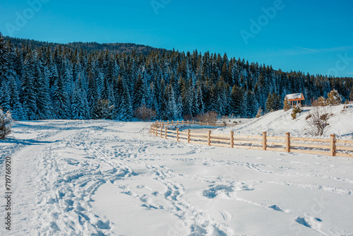 sunny mountains in winter in Europe 