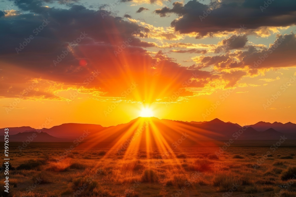 majestic sunrise in the serene desert, Generative AI