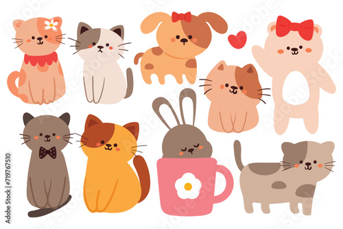 Wallpaper Mural hand drawing cartoon cat. cute animal doodle for sticker, icon. cute animal sticker set Torontodigital.ca