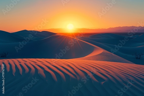 majestic sunrise in the serene desert, Generative AI