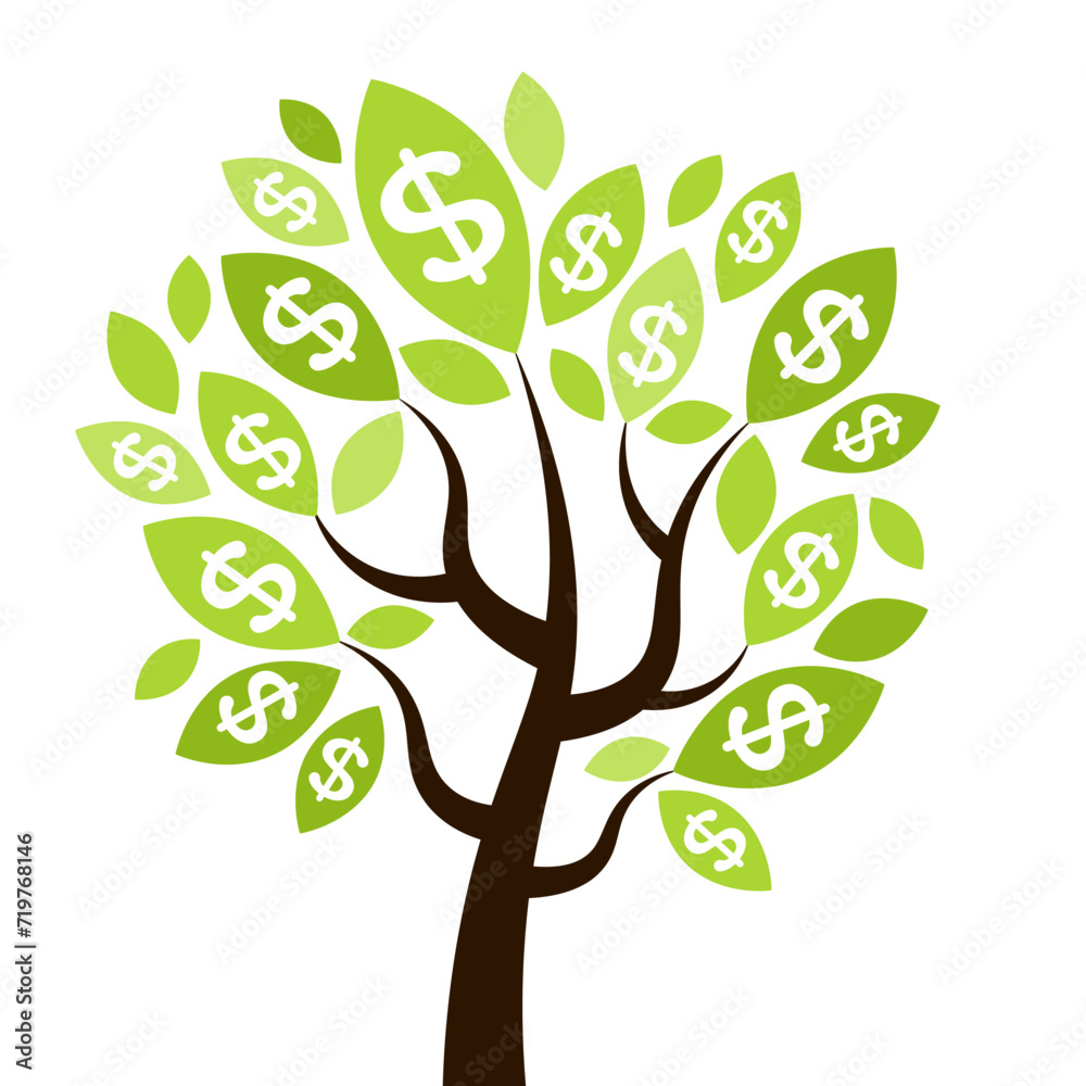 Tree with green leaves dollars sign money tree business concept illustration vector
