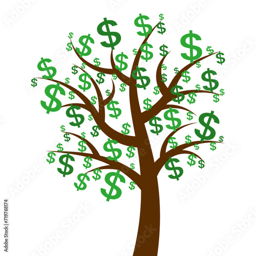 Green dollars sign money tree symbol business finance concept flat illustration