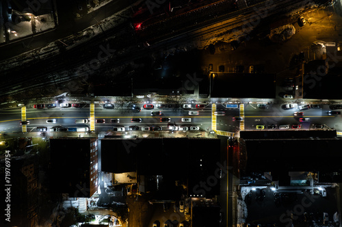 Aerial view of Main Street at night -Ayer, Massachusetts