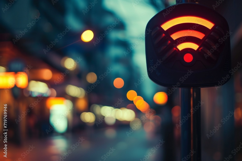 urban wi-fi signal on city pavement, accessible internet concept, Generative AI