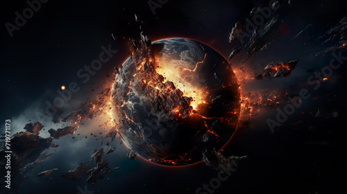 隕石が衝突して破壊される惑星 photo