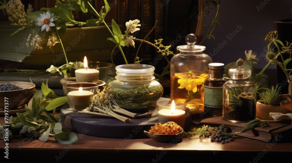 A spa-themed background with an assortment of herbal teas, emphasizing the rejuvenating aspect of spa treatments.
A spa-themed background with an assortment of herbal teas, emphasizing the rejuvenating aspect of spa treatments.