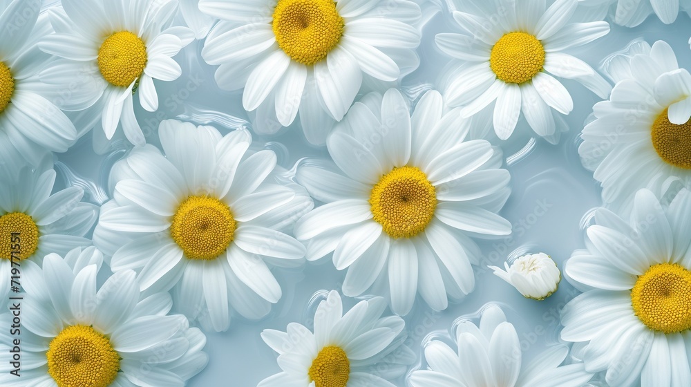Fototapeta premium Seamless spring pattern of Daisy flowers. Spring awakening concept.