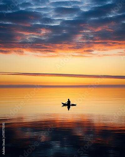 meditation boating kayak water silence freedom landscape peaceful morning rowing isolated photo