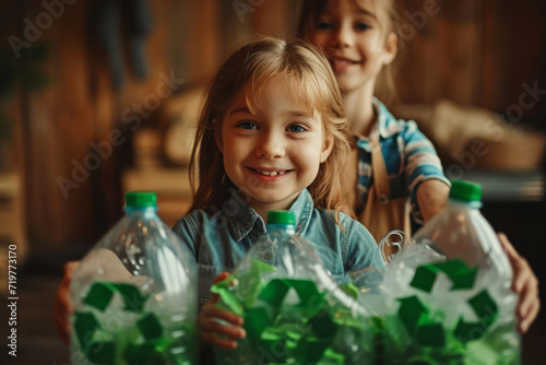 A person teaching children to recycle, instilling environmental values in the next generation. Concept of education and environmental stewardship. Generative Ai. photo