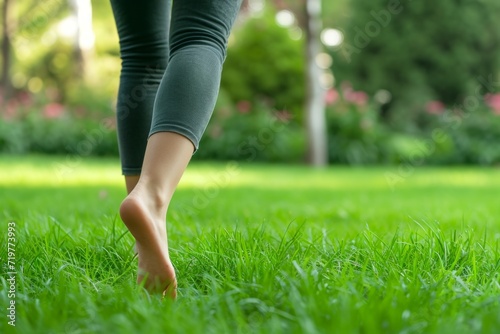 Barefoot in nature, concept of freedom and happiness. Background with selective focus and copy space