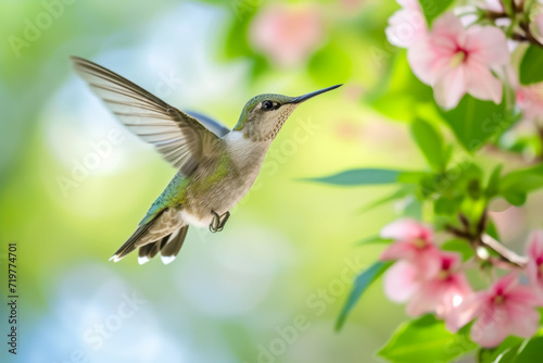 Hummingbirds in spring nature. Background with selective focus and copy space © top images