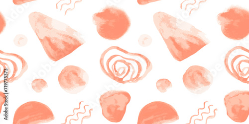 Tender seamless pattern with pastel textured red watercolor stains. Abstract vibrant peach and coral watercolour shapes texture for textile, wrapping paper, surface, design