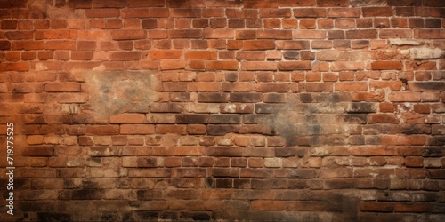 Textured red brick wall background with vignette, useful for interior design.