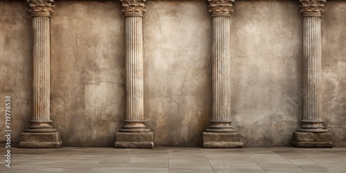 Weathered stone wall adorned with columns.