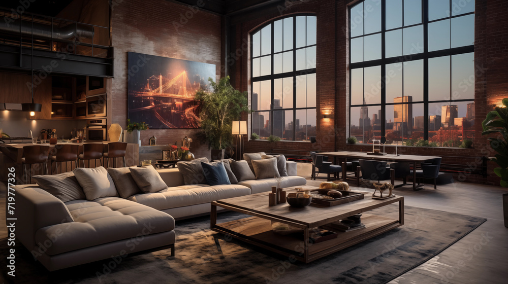 Cityscape Retreat: Urban Loft Living with Night Lights

