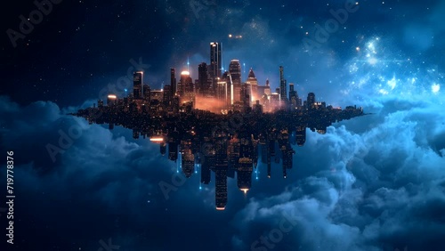 skyscraper building or cityscape floating on space on futuristic concept video background looping  photo