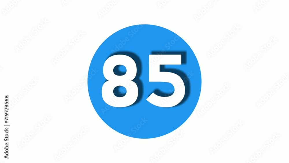 Number 85 sign symbol animation motion graphics icon on blue circle white background,cartoon video number for video elements Number 85 sign symbol animation motion graphics icon on blue circle white background,cartoon video number for video elements