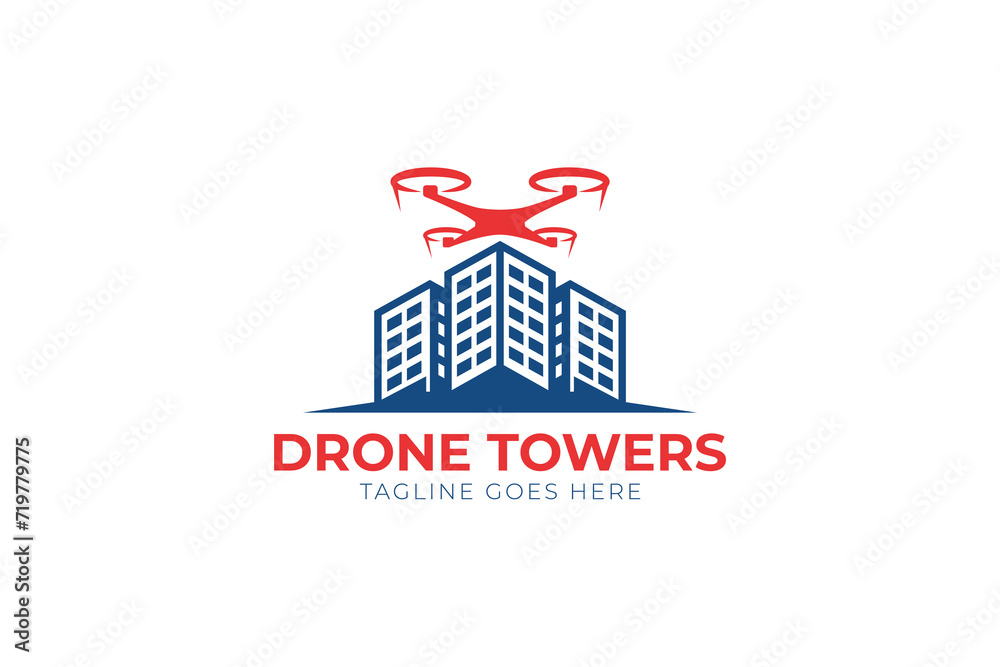 Obraz premium Drone logo identity with building estate company logo concept for technology industry 