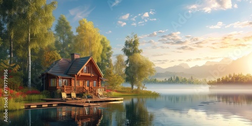 Lakeside cabin in the woods