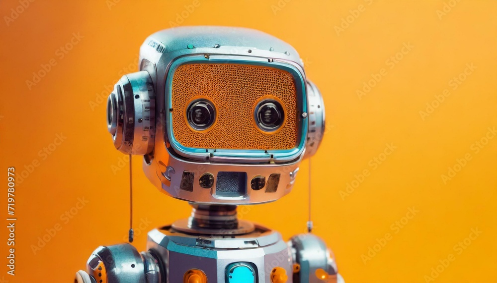 Highly detailed Portrait beautiful kids robot with artificial intelligence . orange background Highly detailed Portrait beautiful kids robot with artificial intelligence . orange background