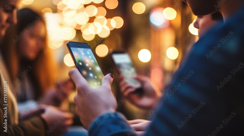 Closeup of a group chat conversation on a cell phone, highlighting the importance of safe online communication for teens. Closeup of a group chat conversation on a cell phone, highlighting the importance of safe online communication for teens.